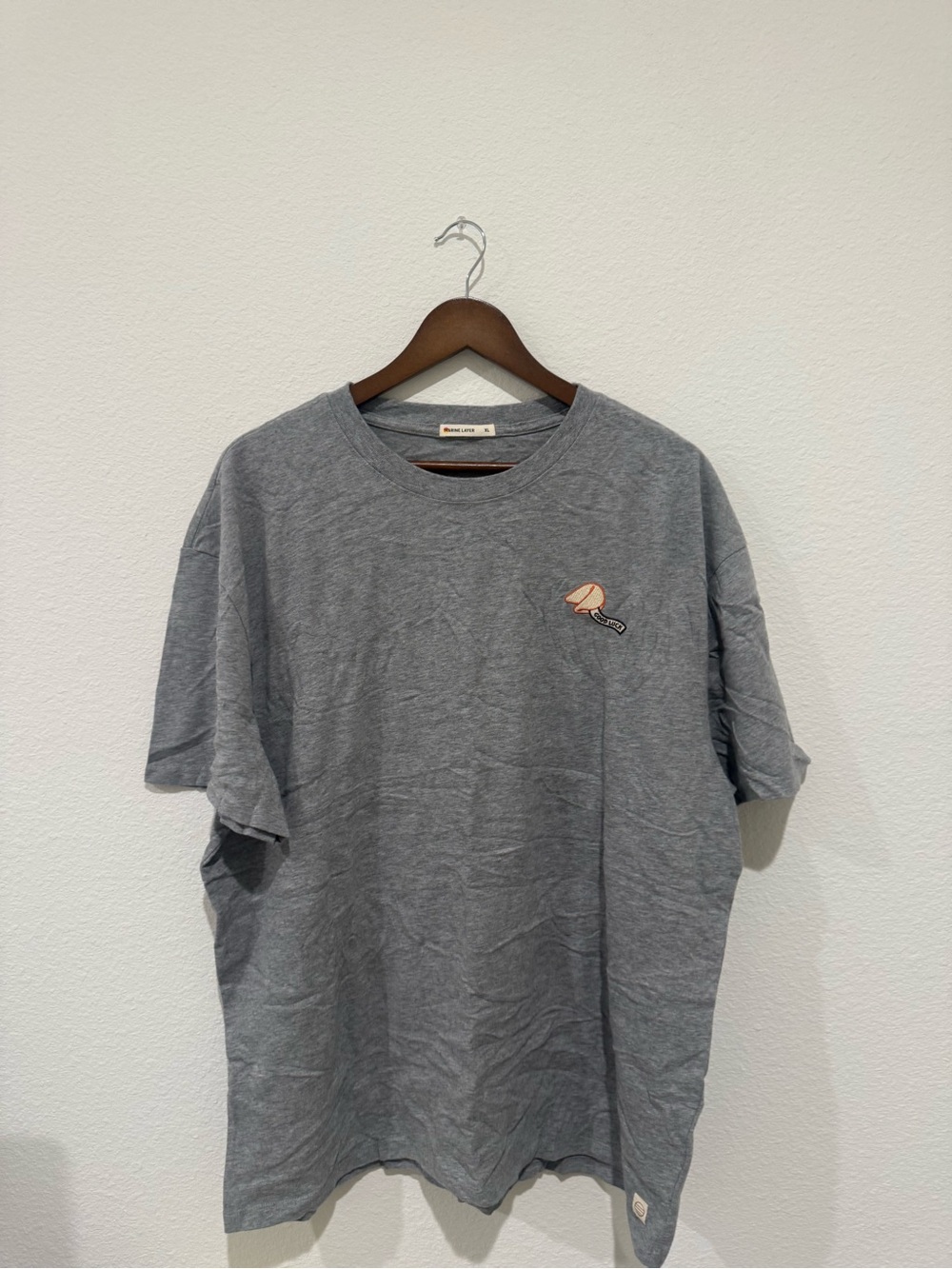 Marine Layer Gray Crewneck T-Shirt with fortune cookie